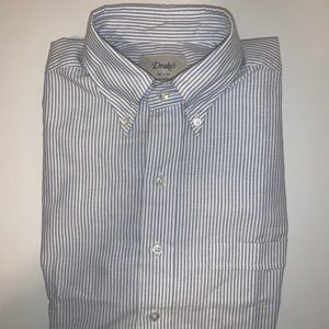 Drake’s London Navy Ticking Stripe Slim Fit Shirt